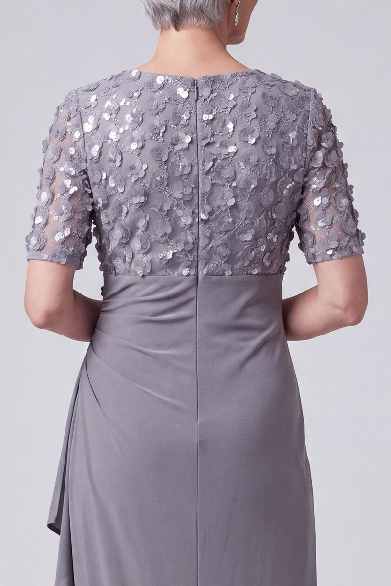 Load image into Gallery viewer, Sparkly Grey Purple Sheath Floral Sequin Ruched Long Mother of the Bride Dress