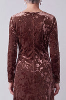 Load image into Gallery viewer, Chocolates Floral Sheath Velvet Round Neck Long Sleeves Mother of the Bride Dress