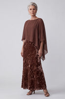 Load image into Gallery viewer, Floral Chocolates Sheath Velvet Two Piece Long Mother of the Bride Dress with Cape