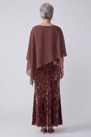 Load image into Gallery viewer, Floral Chocolates Sheath Velvet Two Piece Long Mother of the Bride Dress with Cape