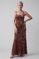Load image into Gallery viewer, Floral Chocolates Sheath Velvet Two Piece Long Mother of the Bride Dress with Cape