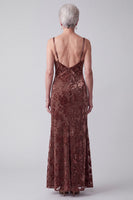 Load image into Gallery viewer, Floral Chocolates Sheath Velvet Two Piece Long Mother of the Bride Dress with Cape