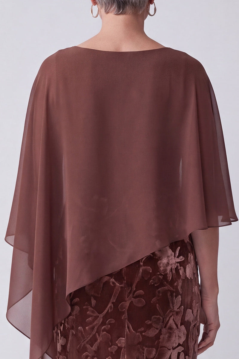 Load image into Gallery viewer, Floral Chocolates Sheath Velvet Two Piece Long Mother of the Bride Dress with Cape