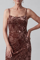 Load image into Gallery viewer, Floral Chocolates Sheath Velvet Two Piece Long Mother of the Bride Dress with Cape