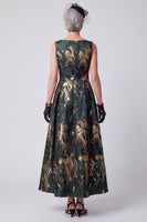 Load image into Gallery viewer, Dark Green A Line Jacquard Boat Neck Long Mother of the Bride Dress