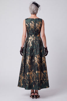 Dark Green A Line Jacquard Boat Neck Long Mother of the Bride Dress
