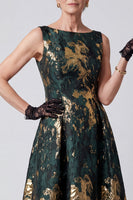 Load image into Gallery viewer, Dark Green A Line Jacquard Boat Neck Long Mother of the Bride Dress