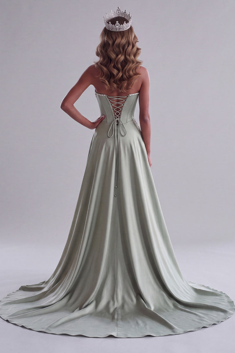 Load image into Gallery viewer, Floral Sage Green Sheath Corset Sparkly Sequin Sweetheart Long Pageant Dress with Cape