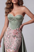 Load image into Gallery viewer, Floral Sage Green Sheath Corset Sparkly Sequin Sweetheart Long Pageant Dress with Cape