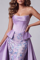 Load image into Gallery viewer, Mermaid Lavender Floral Corset Ruched Sparkly Sequin Long Pageant Dress with Cape