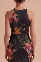 Load image into Gallery viewer, Floral Black Sheath Halter Keyhole Long Wedding Guest Dress