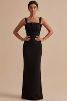 Load image into Gallery viewer, Black Ruched Mermaid Thick Straps Long Wedding Guest Dress