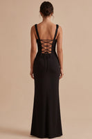 Load image into Gallery viewer, Black Ruched Mermaid Thick Straps Long Wedding Guest Dress