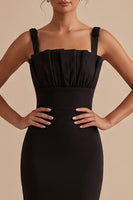 Load image into Gallery viewer, Black Ruched Mermaid Thick Straps Long Wedding Guest Dress