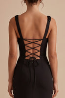 Load image into Gallery viewer, Black Ruched Mermaid Thick Straps Long Wedding Guest Dress