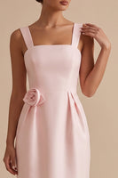 Load image into Gallery viewer, Pink Sheath Ruched Thick Straps Long Wedding Guest Dress with 3D Flower
