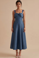 Load image into Gallery viewer, A Line Twilight Thick Straps Midi Wedding Guest Dress with Bow
