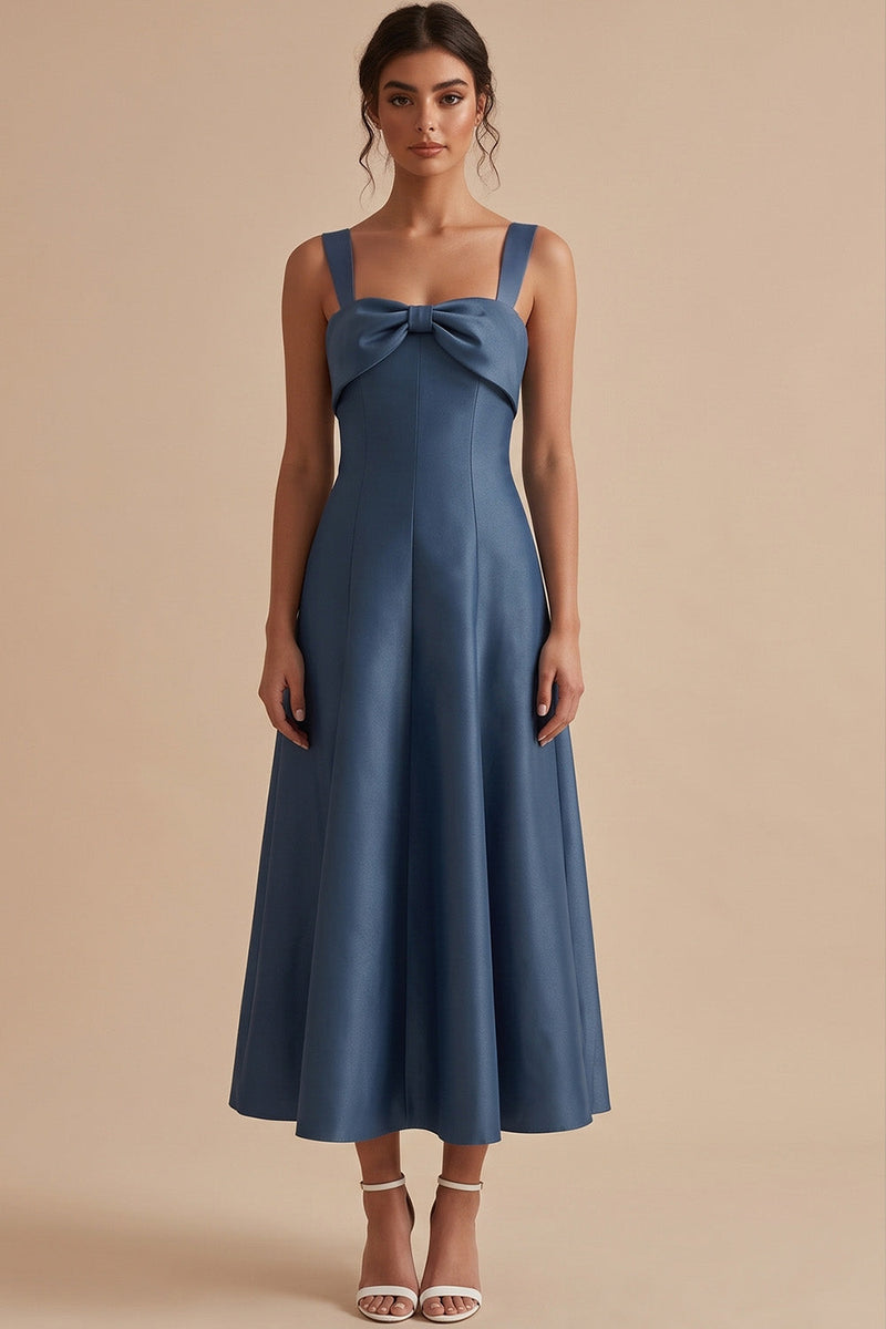 Load image into Gallery viewer, A Line Twilight Thick Straps Midi Wedding Guest Dress with Bow