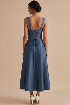 A Line Twilight Thick Straps Midi Wedding Guest Dress with Bow