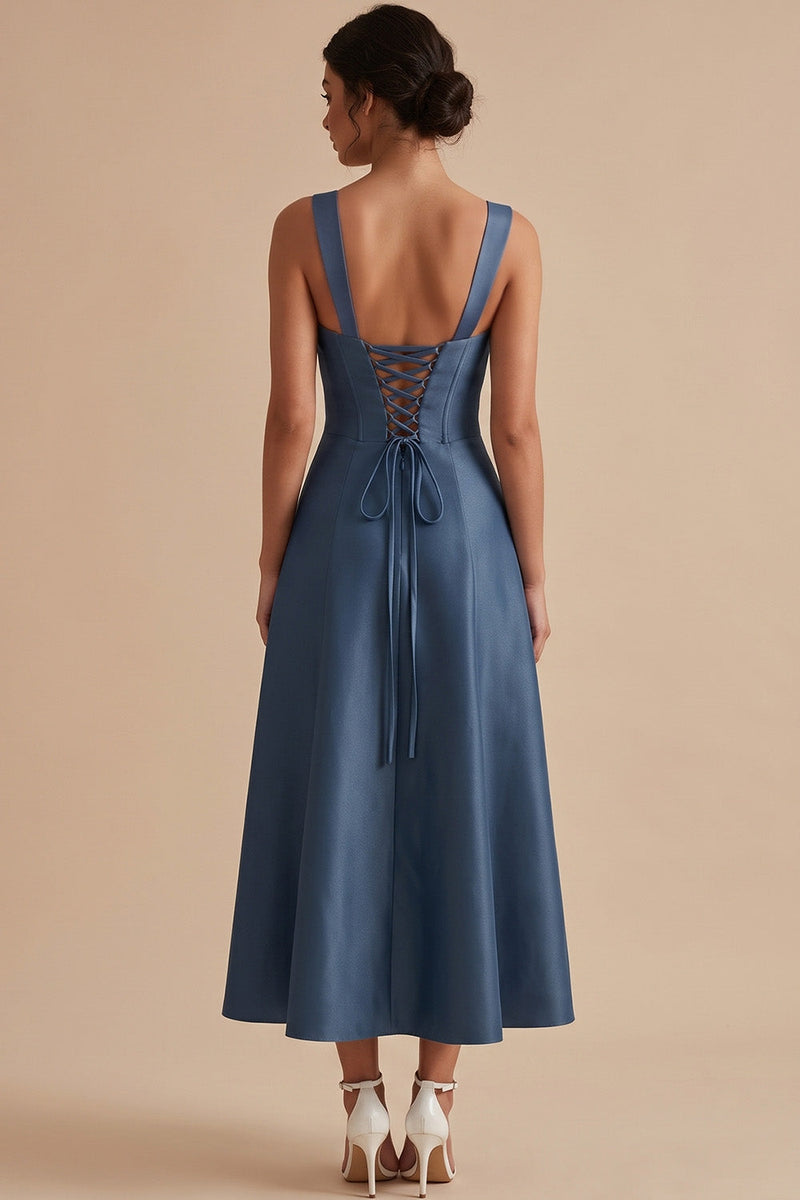 Load image into Gallery viewer, A Line Twilight Thick Straps Midi Wedding Guest Dress with Bow