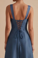 Load image into Gallery viewer, A Line Twilight Thick Straps Midi Wedding Guest Dress with Bow