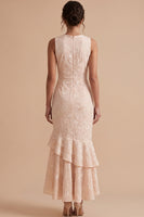 Load image into Gallery viewer, Champagne Floral Mermaid Ruffled Tiered High-Low Wedding Guest Dress