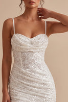 Load image into Gallery viewer, Sparkly Sequin White Bodycon Corset Ruched Short Graduation Dress