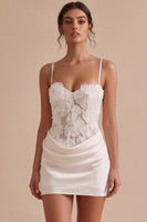 Load image into Gallery viewer, Tight White Floral Corset Drape Short Graduation Dress with Beading