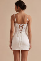 Load image into Gallery viewer, Tight White Floral Corset Drape Short Graduation Dress with Beading