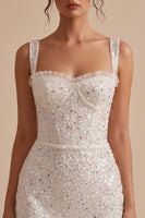 Load image into Gallery viewer, Sparkly White Bodycon Ruffled Corset Sequin Thick Straps Short Graduation Dress