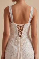 Load image into Gallery viewer, Sparkly White Bodycon Ruffled Corset Sequin Thick Straps Short Graduation Dress