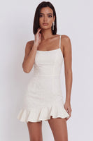 Load image into Gallery viewer, White A line Ruffled Spaghetti Straps Short Graduation Dress