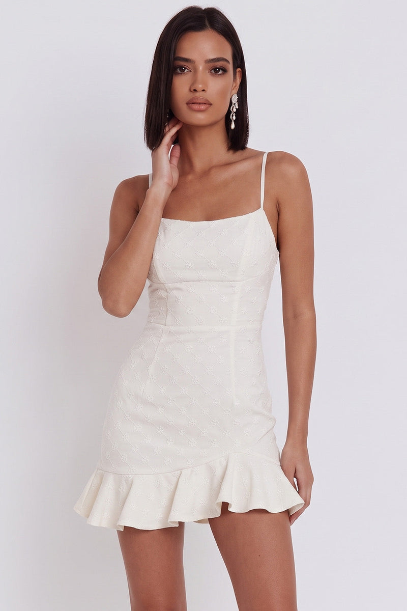 Load image into Gallery viewer, White A line Ruffled Spaghetti Straps Short Graduation Dress