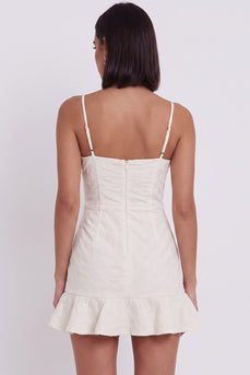 White A line Ruffled Spaghetti Straps Short Graduation Dress