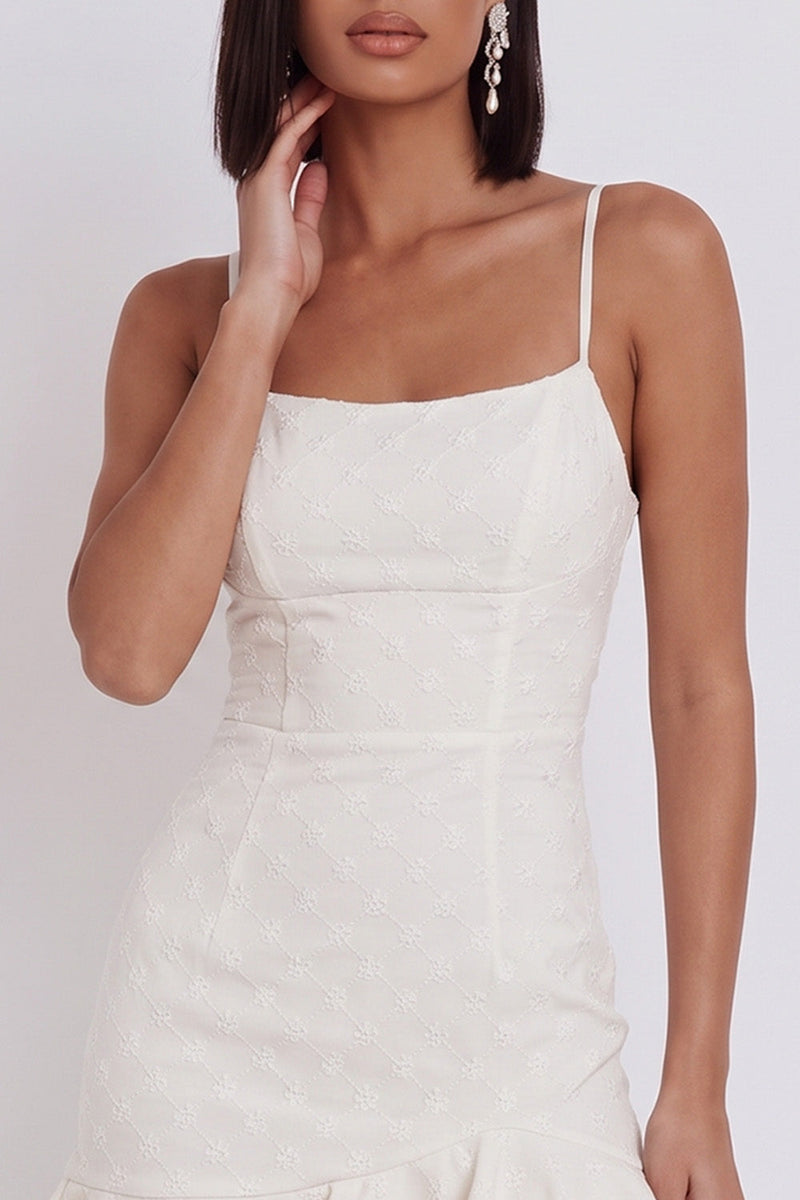 Load image into Gallery viewer, White A line Ruffled Spaghetti Straps Short Graduation Dress