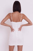 Load image into Gallery viewer, White Floral Bodycon Spaghetti Straps Short Graduation Dress