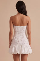 Load image into Gallery viewer, Sparkly A Line White Strapless Floral Beaded Short Bubble Graduation Dress with Bow