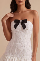 Load image into Gallery viewer, Sparkly A Line White Strapless Floral Beaded Short Bubble Graduation Dress with Bow