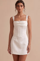 Load image into Gallery viewer, Corset White Tight Ruched Thick Straps Short Graduation Dress