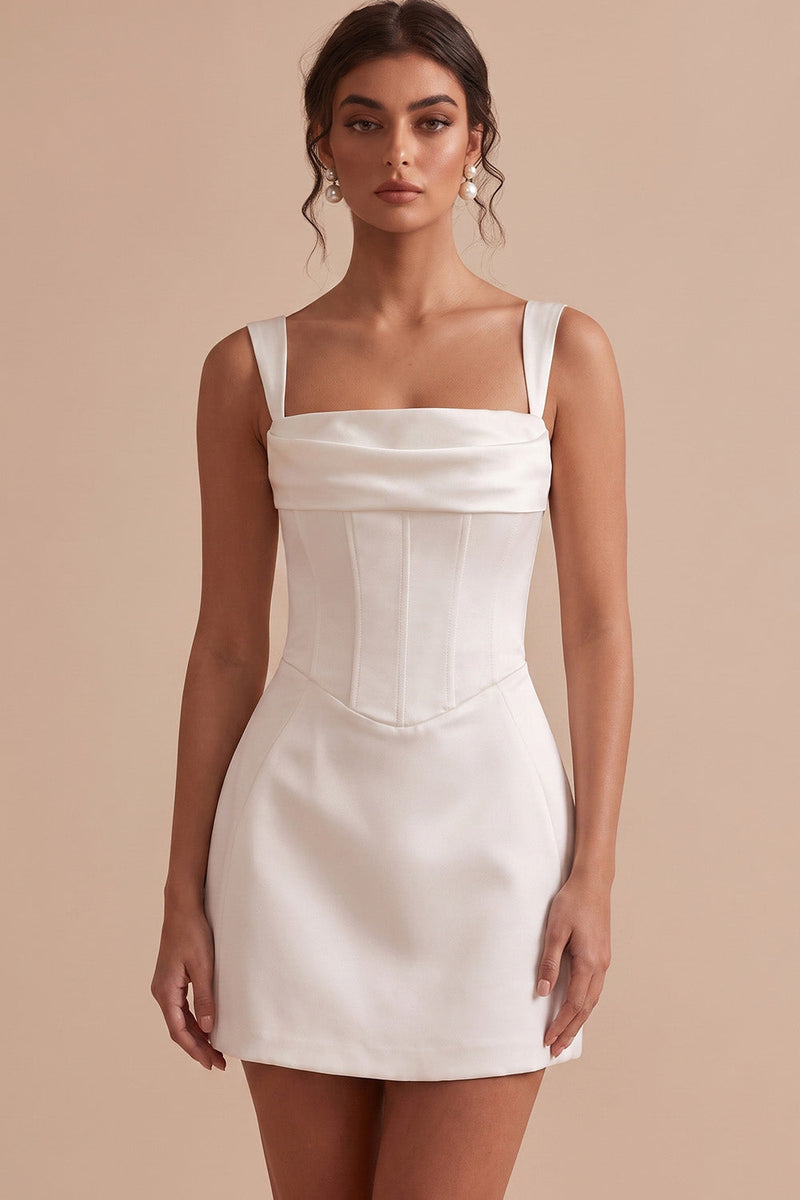 Load image into Gallery viewer, Corset White Tight Ruched Thick Straps Short Graduation Dress