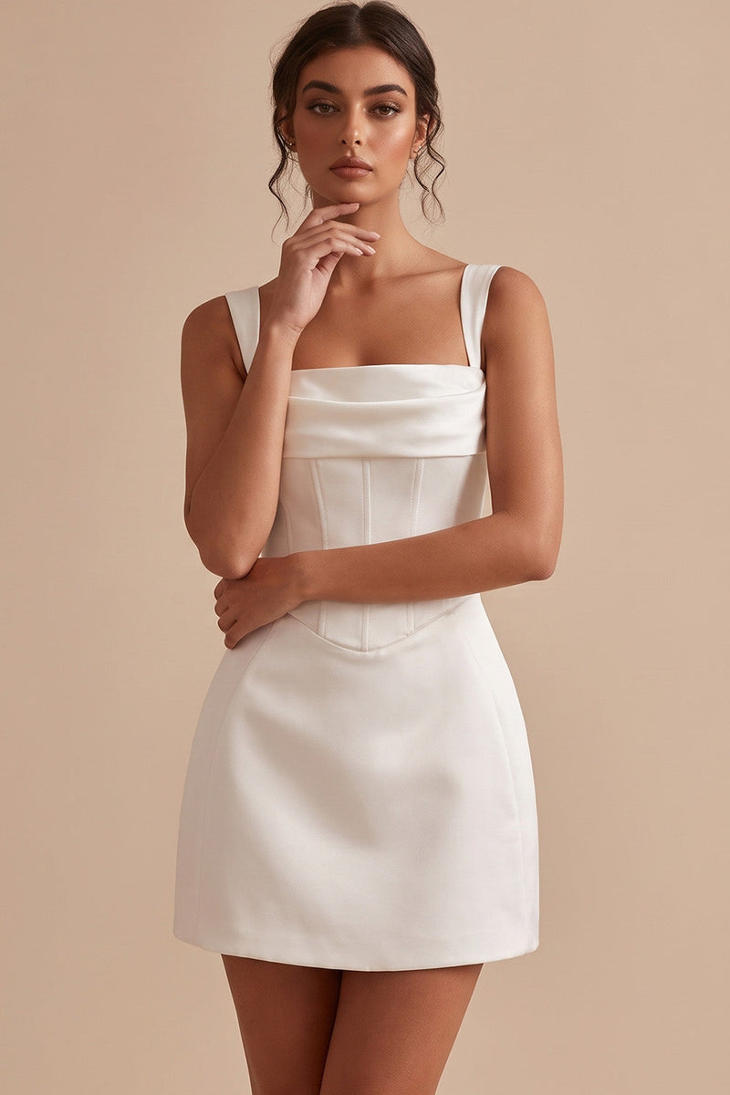 Load image into Gallery viewer, Corset White Tight Ruched Thick Straps Short Graduation Dress