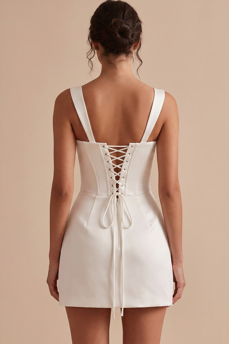 Load image into Gallery viewer, Corset White Tight Ruched Thick Straps Short Graduation Dress