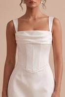 Load image into Gallery viewer, Corset White Tight Ruched Thick Straps Short Graduation Dress