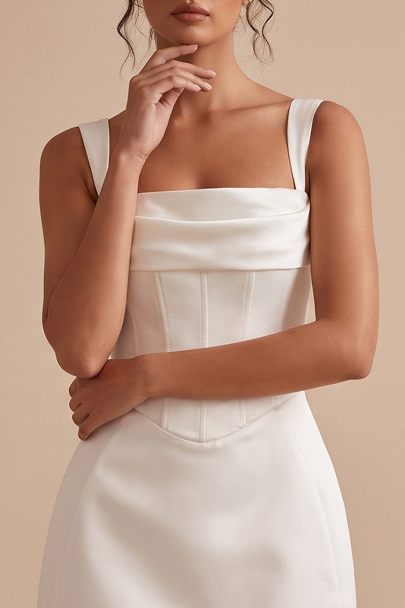 Load image into Gallery viewer, Corset White Tight Ruched Thick Straps Short Graduation Dress