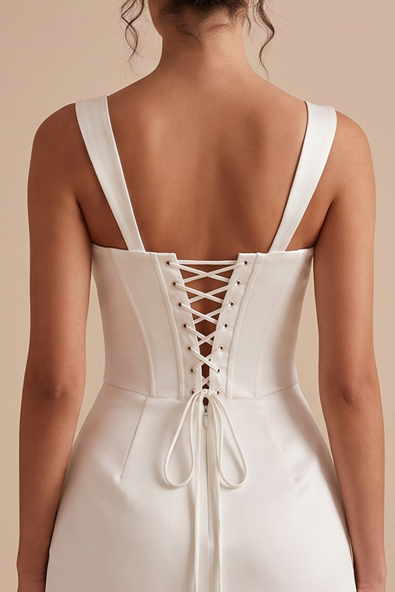 Load image into Gallery viewer, Corset White Tight Ruched Thick Straps Short Graduation Dress