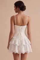 Load image into Gallery viewer, A Line White Tiered Ruffled Short Graduation Dress with Lace