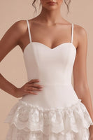 Load image into Gallery viewer, A Line White Tiered Ruffled Short Graduation Dress with Lace