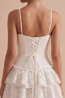 Load image into Gallery viewer, A Line White Tiered Ruffled Short Graduation Dress with Lace