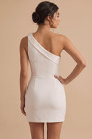 Load image into Gallery viewer, Bodycon White One Shoulder Short Graduation Dress with 3D Flower
