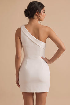 Bodycon White One Shoulder Short Graduation Dress with 3D Flower